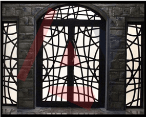 Custom CNC-cut aluminum door with decorative pattern